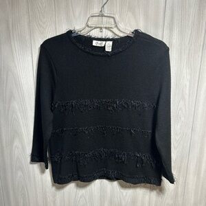 Fioreblu Black Frayed Fringe Sweater Size XL